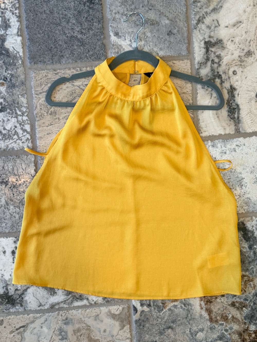 Express Yellow Halter Neck Satin-Look Tank Top